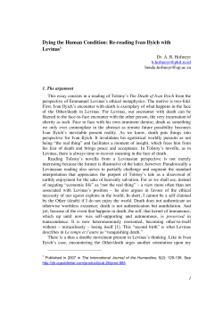 Dying the Human Condition: Re-reading Ivan Ilyich with Levinas1