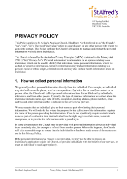 Privacy Policy - St Alfred`s Anglican Church