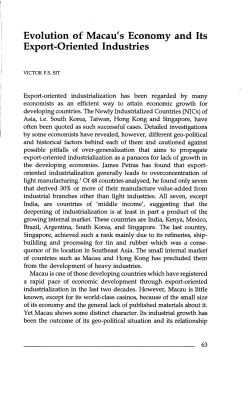 Evolution of Macau`s Economy and Its Export