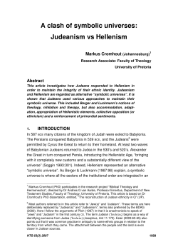 A clash of symbolic universes: Judeanism vs Hellenism