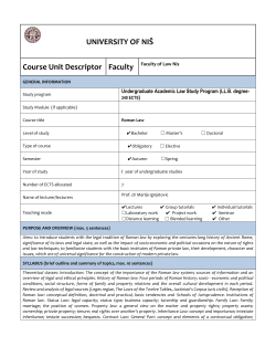 UNIVERSITY OF NI&Scaron; Course Unit Descriptor Faculty Faculty of Law