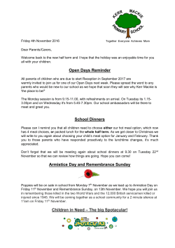 Open Days Reminder School Dinners Armistice Day and