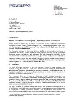 24 April 2017 Mr James Mason Financial System Division The