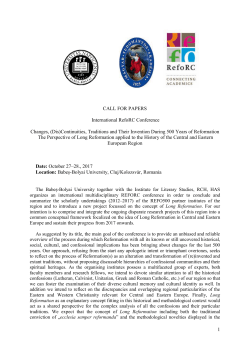 1 CALL FOR PAPERS International RefoRC
