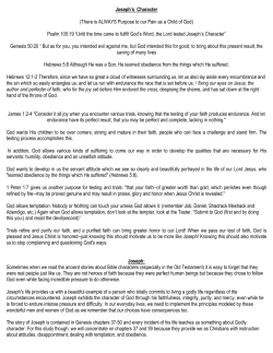 Joseph`s Character (There is ALWAYS Purpose to our Pain as a