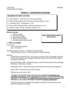 Introduction to Ecology - WKU, Distance Learning