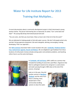Water for Life Institute Report for 2013 Training that Multiplies…