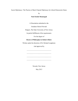 Secret Diplomacy: The Practice of Back Channel Diplomacy by