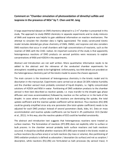 Comment on &rdquo;Chamber simulation of photooxidation of dimethyl