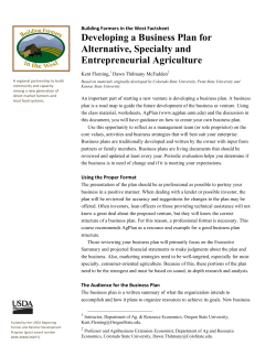 Developing a Business Plan for Alternative, Specialty and