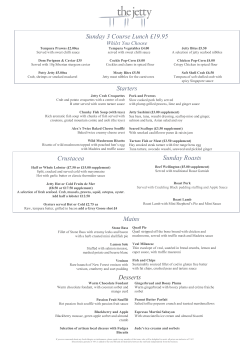 Sunday Lunch menu - Brighton Harbour Hotel