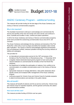 ANZAC Centenary Program - additional funding