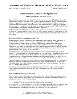 Indemnification in Clinical Trial Agreements