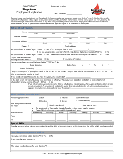 Lava Cantina&trade; Stage Crew Employment Application