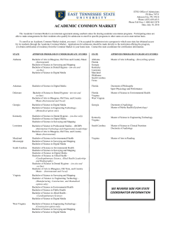 Academic Common Market Programs at ETSU and listing of state