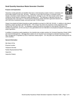 Small Quantity Hazardous Waste Generator Checklist