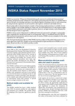 INSIKA Status Report 2015