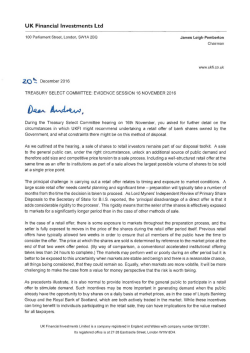 Letter from James Leigh-Pemberton, UK Financial