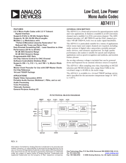 AD74111 Low Cost, Low Power Mono Audio Codec Data Sheet