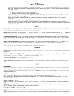 EASTER 2017 REHEAT INSTRUCTIONS &bull; Most dishes reheat best