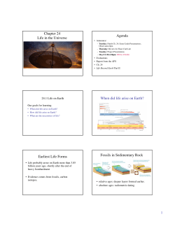 Chapter 24 Life in the Universe Agenda When did life arise on Earth