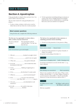 Unit 4: Grammar Section A: Apostrophes