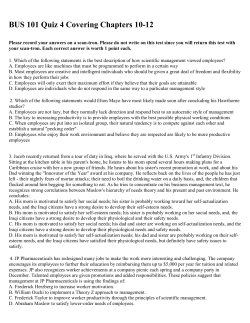 BUS 101 Quiz 4 Covering Chapters 10-12
