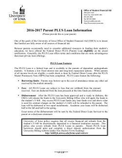 2016-2017 Parent PLUS Loan Information