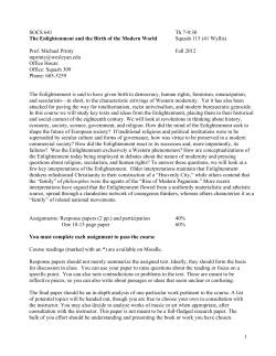 1 SOCS 641 Th 7-9:30 The Enlightenment and the Birth of the