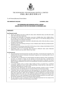 The Hongkong and Shanghai Hotels, Limited Annual Results for the