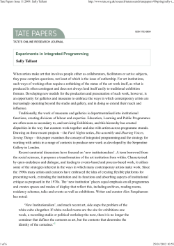 Sally Tallant, Experiments in Integrated Programming