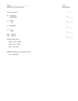 Name Test 2 PHYS 0111 (Gen Chem II) Spring 2005 A few