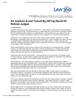 NJ Justices Avoid Tumult By OK`ing Recall Of Retired Judges
