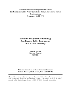 Industrial Policy for Restructuring: Best Practice Policy