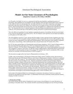 Model Act for State Licensure of Psychologists