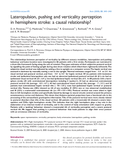 Lateropulsion, pushing and verticality perception in hemisphere