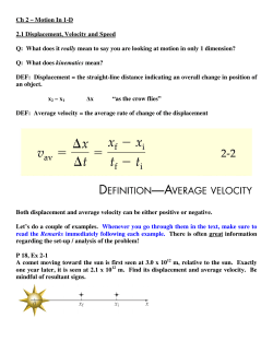 Ch 2 – Motion In 1-D 2.1 Displacement, Velocity and Speed Q: What