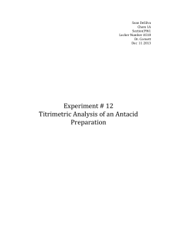 Experiment # 12 Titrimetric Analysis of an Antacid Preparation