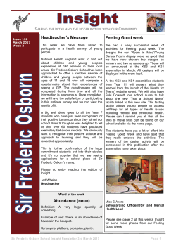 Headteacher`s Message Feeling Good week Abundance (noun)