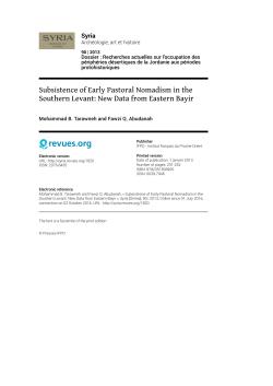 Subsistence of Early Pastoral Nomadism in the Southern Levant