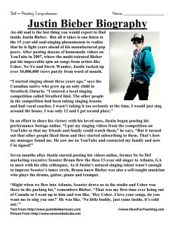 Justin Bieber Reading Comprehension Worksheet