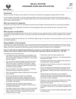Recall Petition Canvasser Guide and Application
