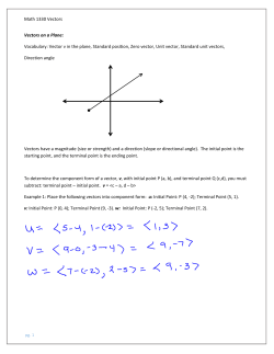 Math 1330 Vectors Vectors on a Plane: Vocabulary: Vector v in the
