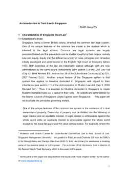 An Introduction to Trust Law in Singapore TANG Hang Wu* 1