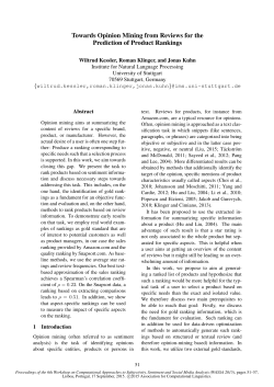 Towards Opinion Mining from Reviews for the Prediction of Product