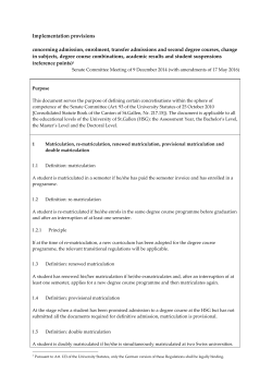 Implementation provisions concerning admission, enrolment