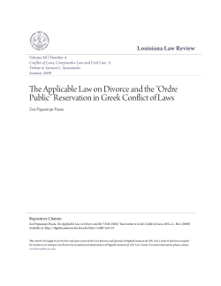 "Ordre Public" Reservation in Greek Conflict of Laws