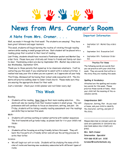 News from Mrs. Cramer`s Room