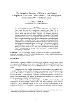 The Increasing Presence of China in Laos Today: A Report on Fixed