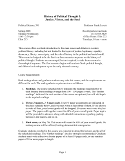History of Political Thought I: Justice, Virtue, and the Soul